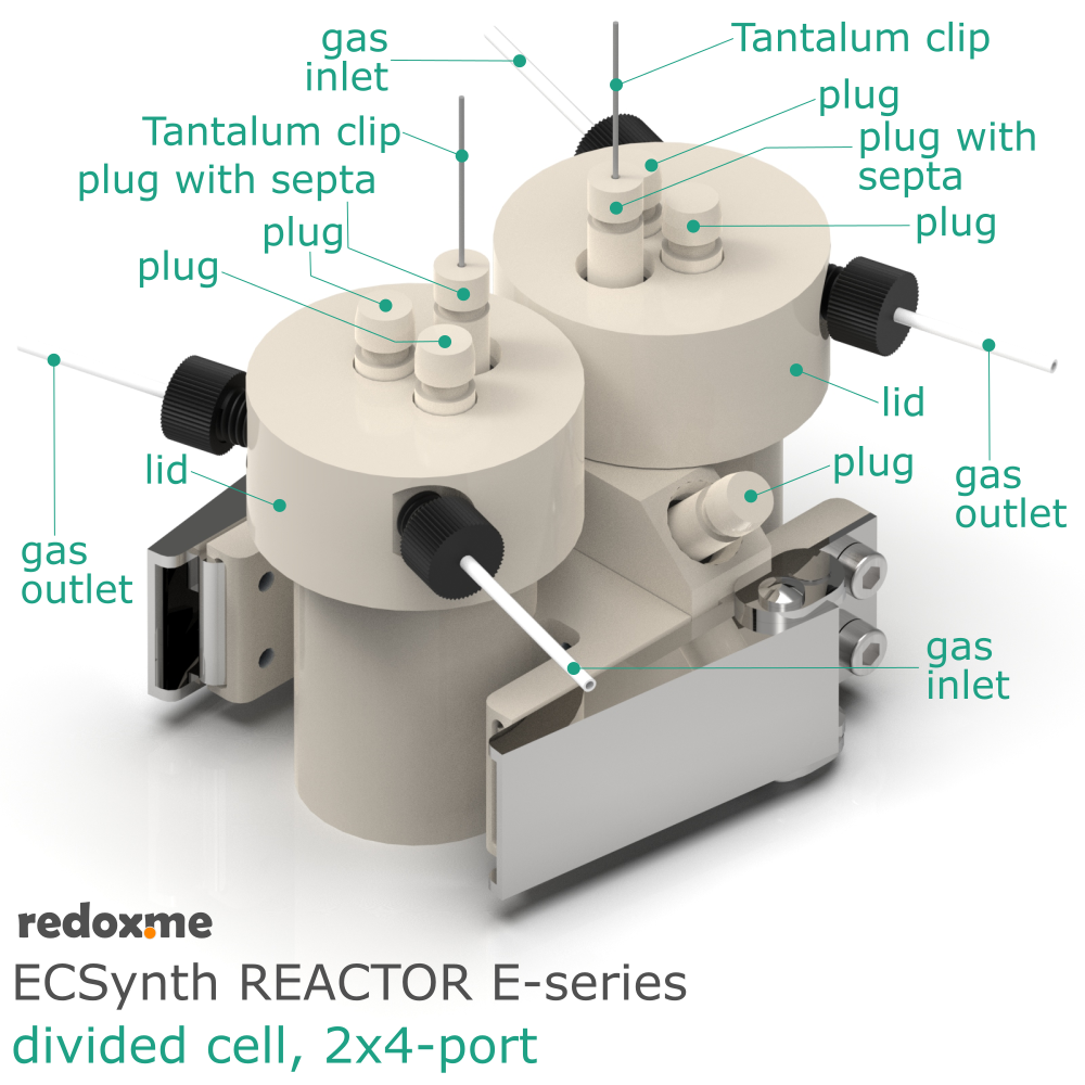 Electrosynthesis Reactor E-series, divided cell, 2x4-port