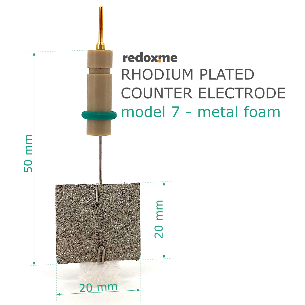 Rhodium plated counter electrode model 7 – metal foam