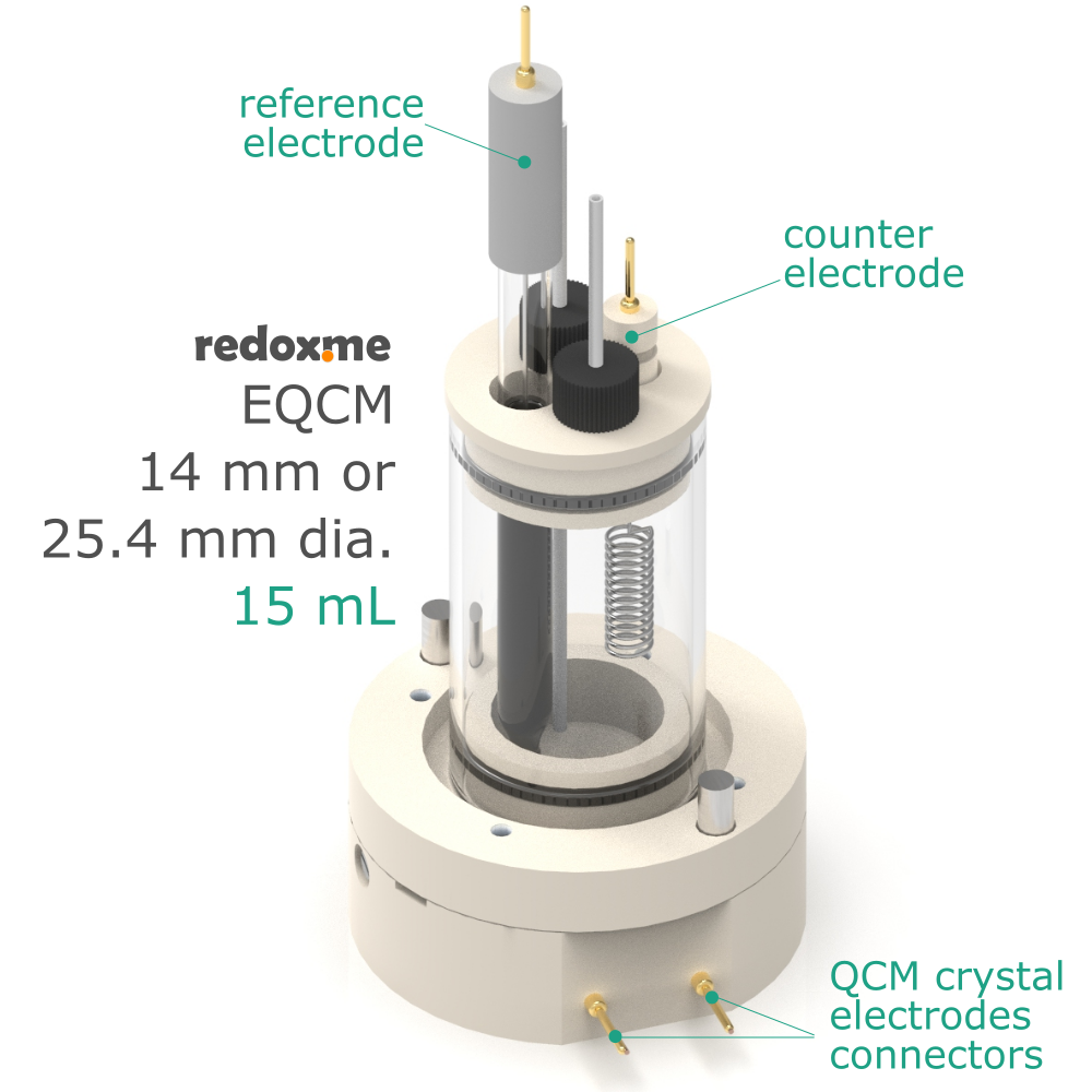 EQCM 14 mm or 25.4 mm dia., 15 mL - Electrochemical Quartz Crystal Microbalance cell