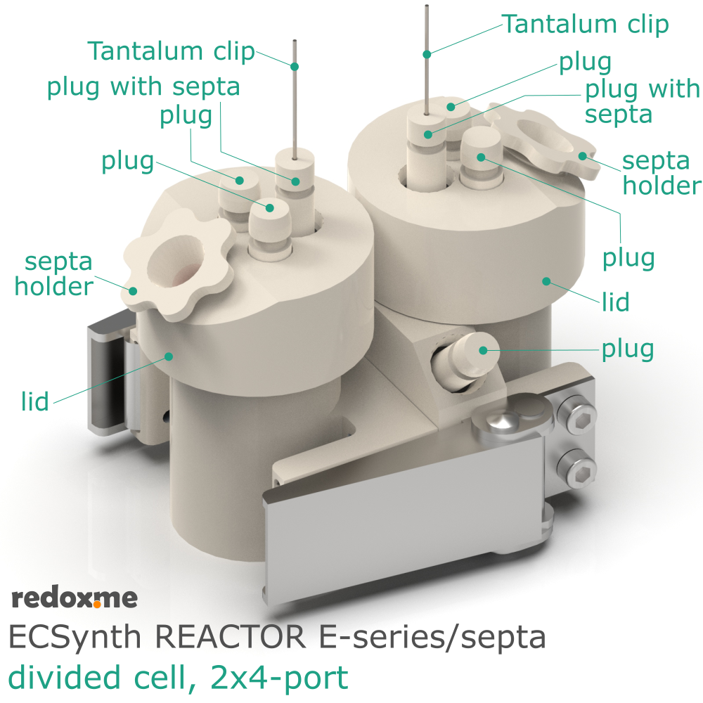 Electrosynthesis Reactor E-series/septa, divided cell, 2x4-port