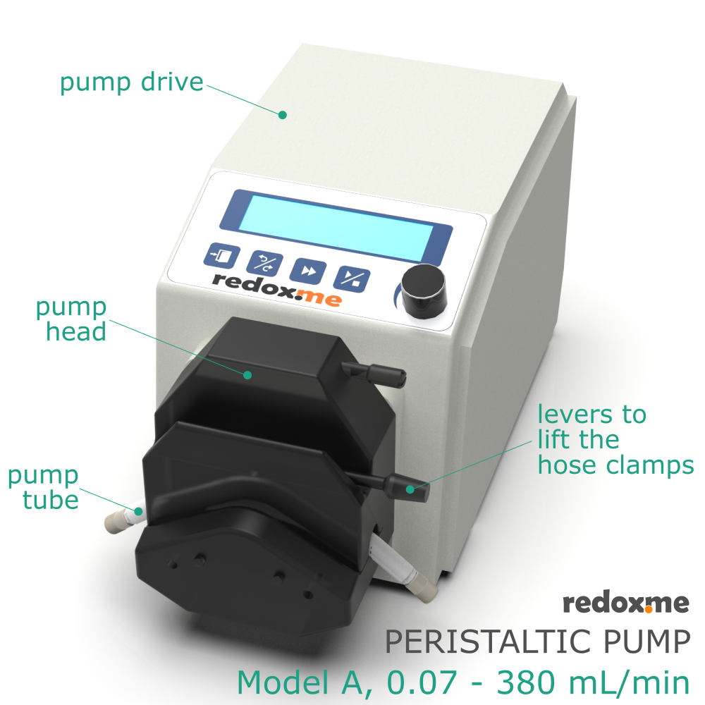 Peristaltic pump, model A, 0.07 - 380 mL per min