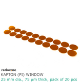 Kapton (PI) window - 25 mm dia., 75 um thick, pack of 20 pcs