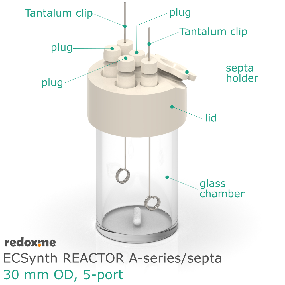Electrosynthesis Reactor A-series/septa, 30 mm OD, 5-port