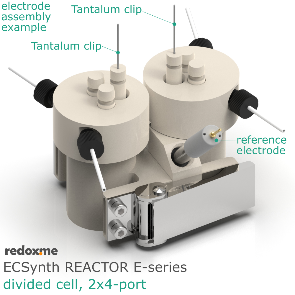 Electrosynthesis Reactor E-series, divided cell, 2x4-port