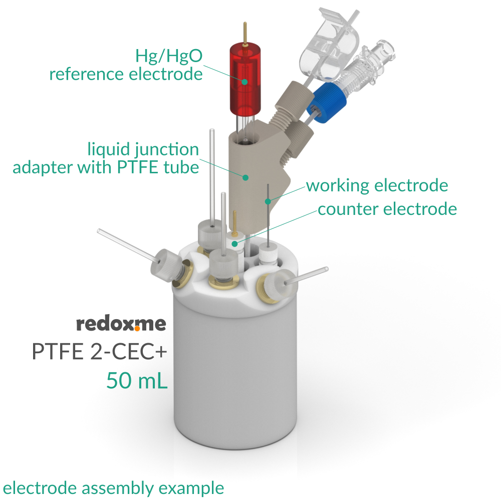 PTFE 2-CEC+ 50 mL - PTFE Two-compartment Electrochemical Cell with additional inlet/outlet