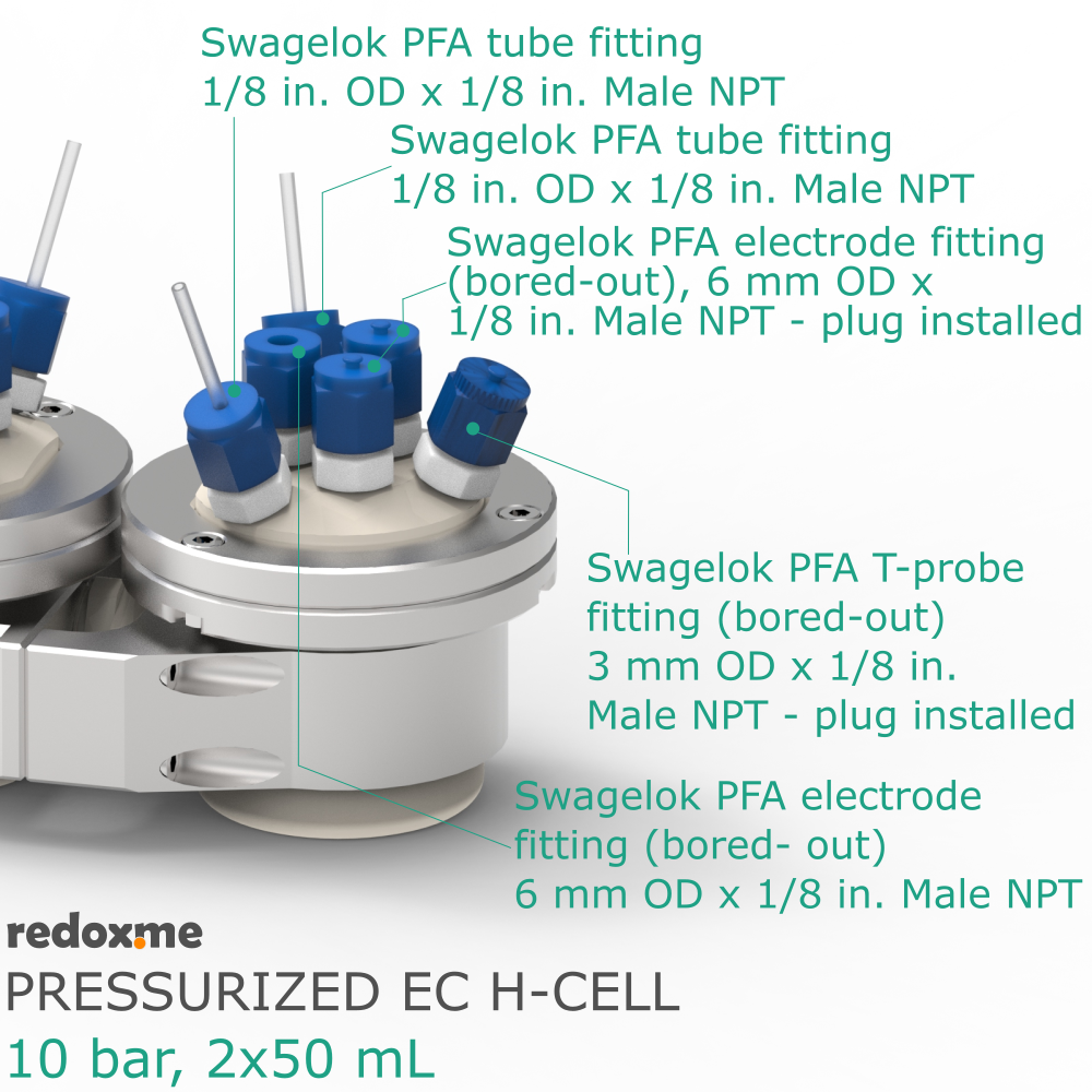 Pressurized Electrochemical H-Cell - 10 bar, 2x50 mL