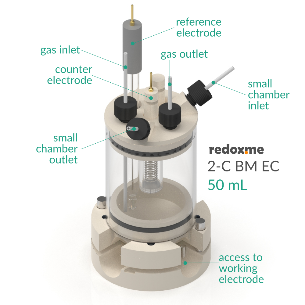 2-C BM EC 50 mL - Two-compartment Bottom Mount Electrochemical Cell 50 mL
