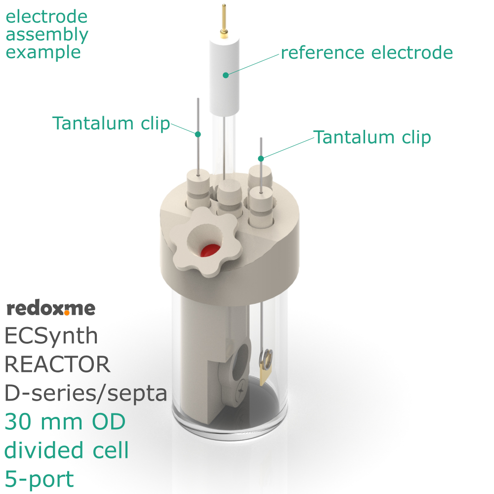 Electrosynthesis Reactor D-series/septa, 30 mm OD, divided cell, 5-port