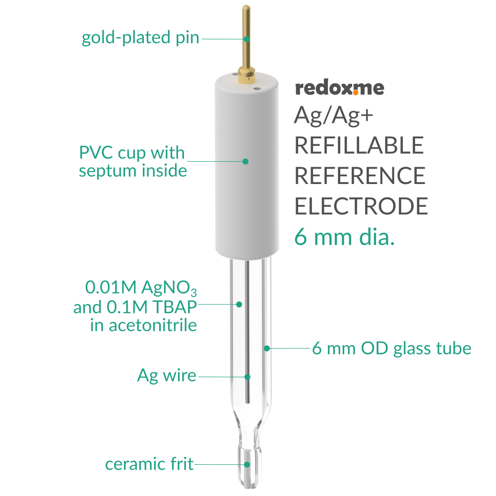 Non-aqueous Silver / Silver Ion Refillable Reference Electrode - 6 mm dia.