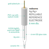 Non-aqueous Silver / Silver Ion Refillable Reference Electrode - 6 mm dia.