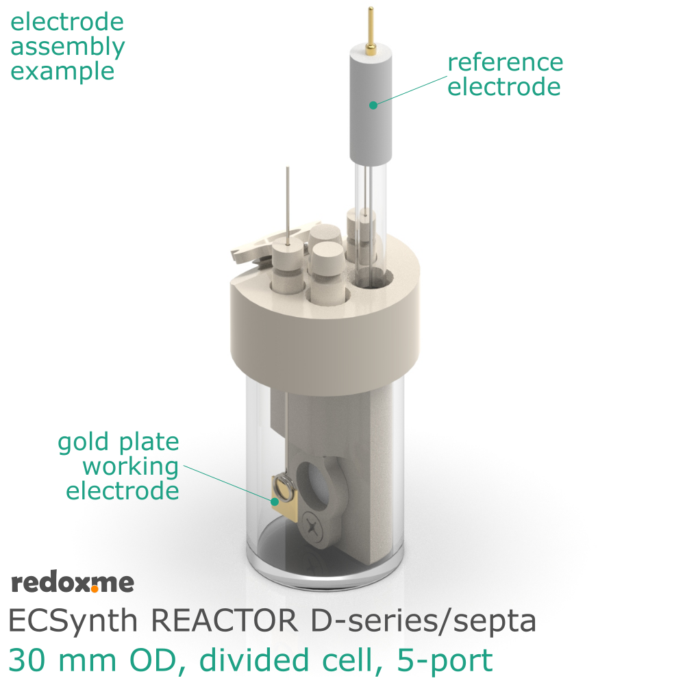 Electrosynthesis Reactor D-series/septa, 30 mm OD, divided cell, 5-port
