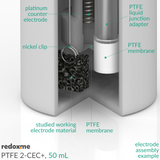 PTFE 2-CEC+ 50 mL - PTFE Two-compartment Electrochemical Cell with additional inlet/outlet