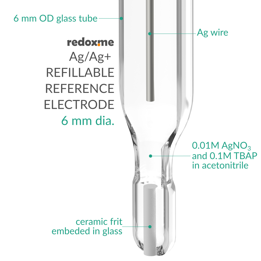 Non-aqueous Silver / Silver Ion Refillable Reference Electrode - 6 mm dia.