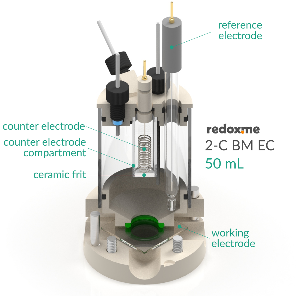 2-C BM EC 50 mL - Two-compartment Bottom Mount Electrochemical Cell 50 mL
