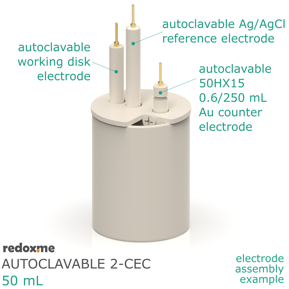 Autoclavable 2-CEC 50 mL - Autoclavable Two-compartment Electrochemical Cell