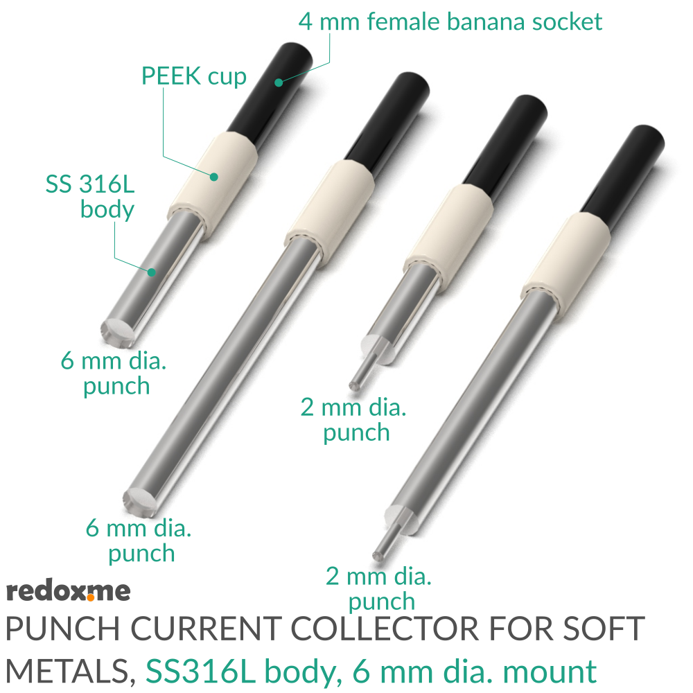 Punch Current Collector for Soft Metals - SS316L, 6 mm dia. mount