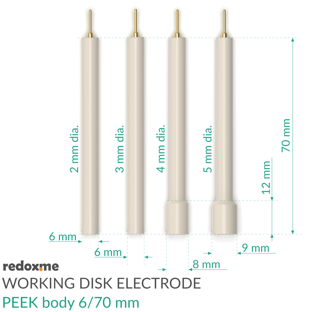 Working Disk Electrode - PEEK body 6 mm dia., 70 mm long