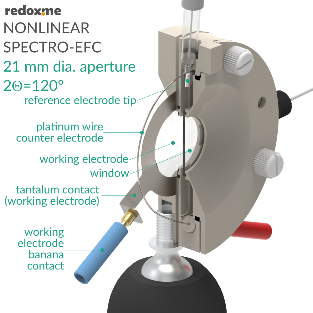 Nonlinear Spectro-EFC, 21 mm dia. aperture, 2Theta=120 degrees - Screw Mount Nonlinear Spectro-Electrochemical Flow Cell