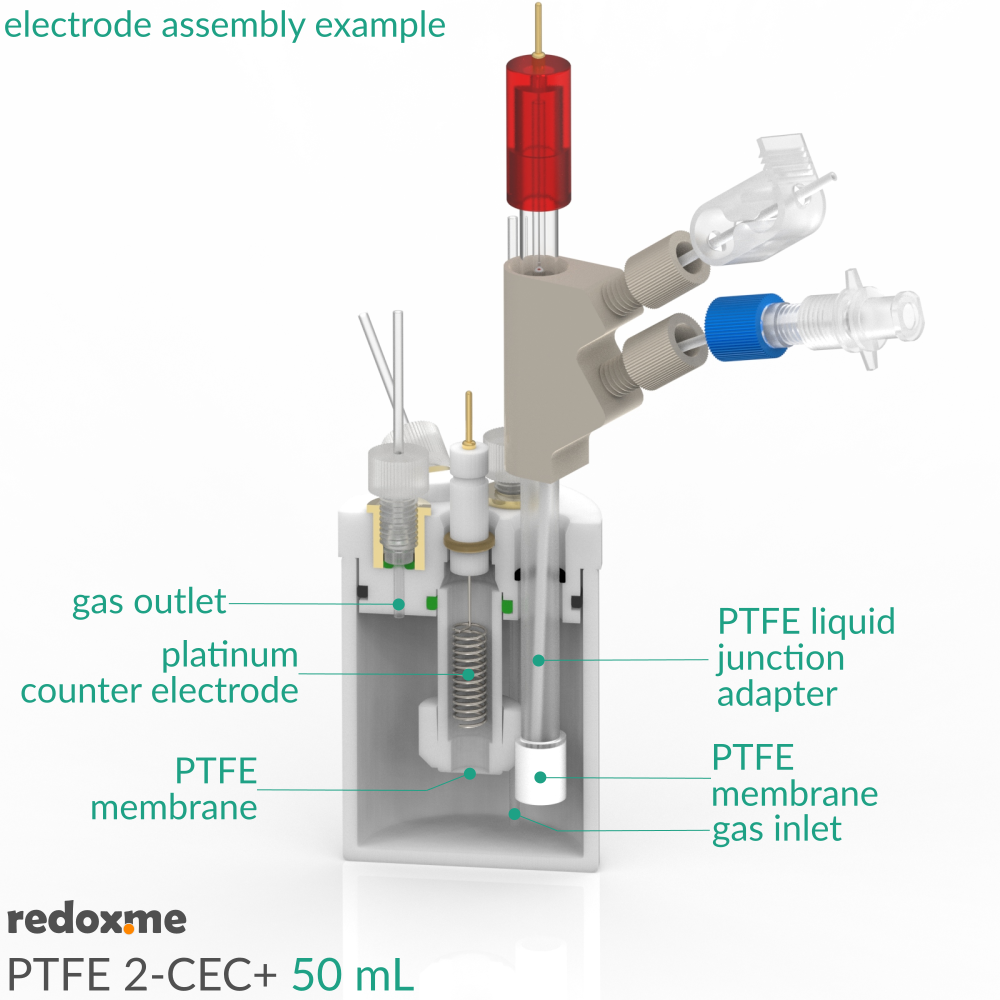 PTFE 2-CEC+ 50 mL - PTFE Two-compartment Electrochemical Cell with additional inlet/outlet