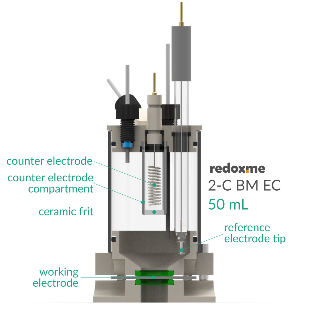2-C BM EC 50 mL - Two-compartment Bottom Mount Electrochemical Cell 50 mL