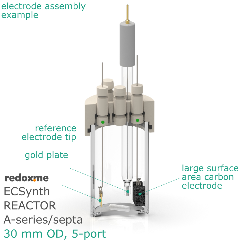 Electrosynthesis Reactor A-series/septa, 30 mm OD, 5-port
