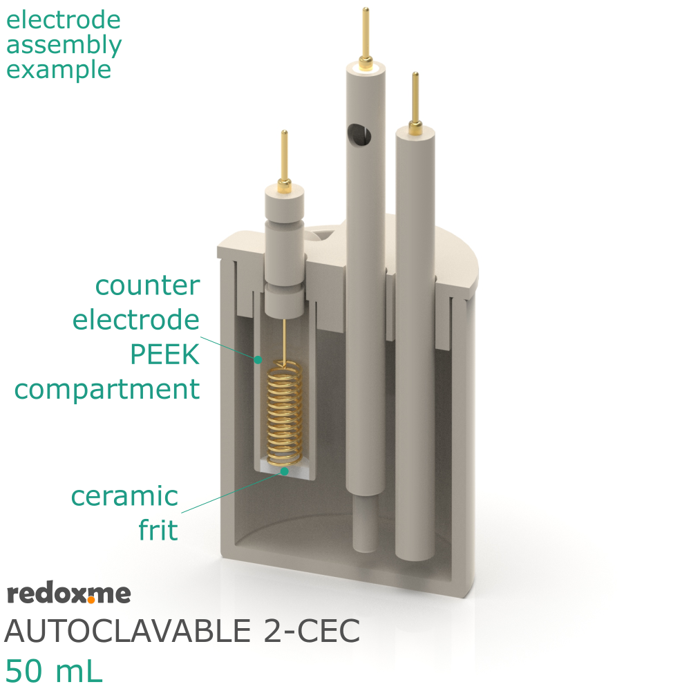 Autoclavable 2-CEC 50 mL - Autoclavable Two-compartment Electrochemical Cell