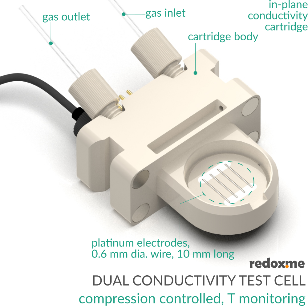 Dual Conductivity Test Cell - compression controled, T monitoring