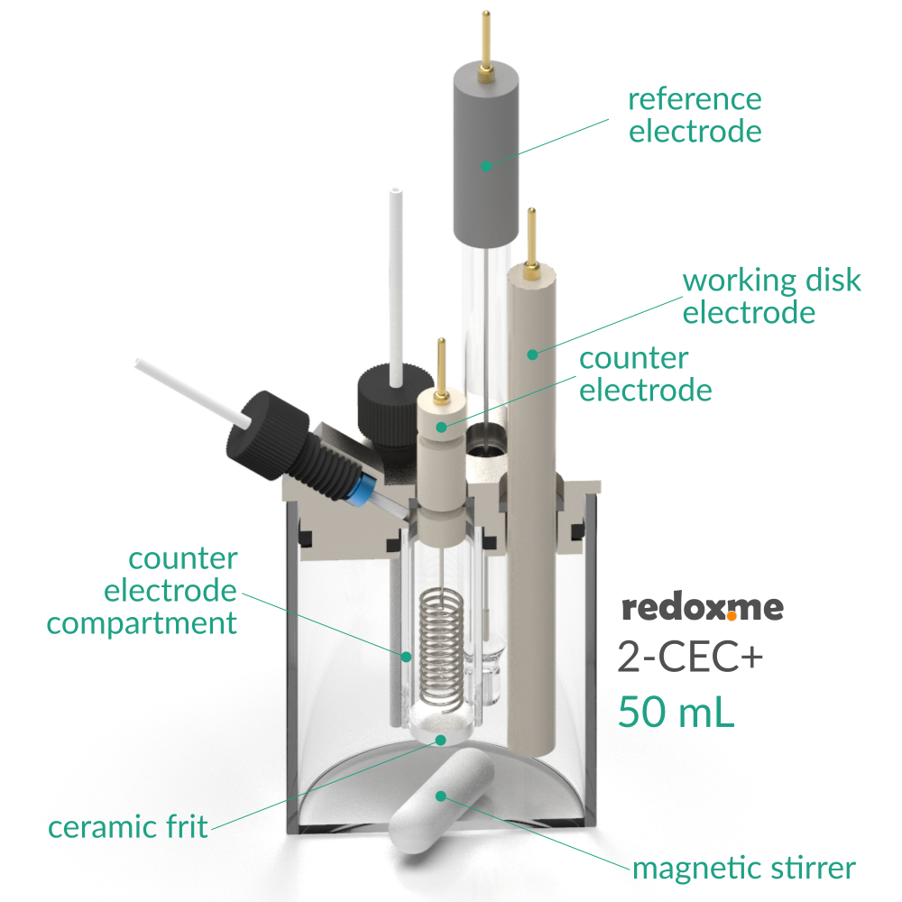 2-CEC+ 50 mL - Two-compartment Electrochemical Cell with additional inlet/outlet