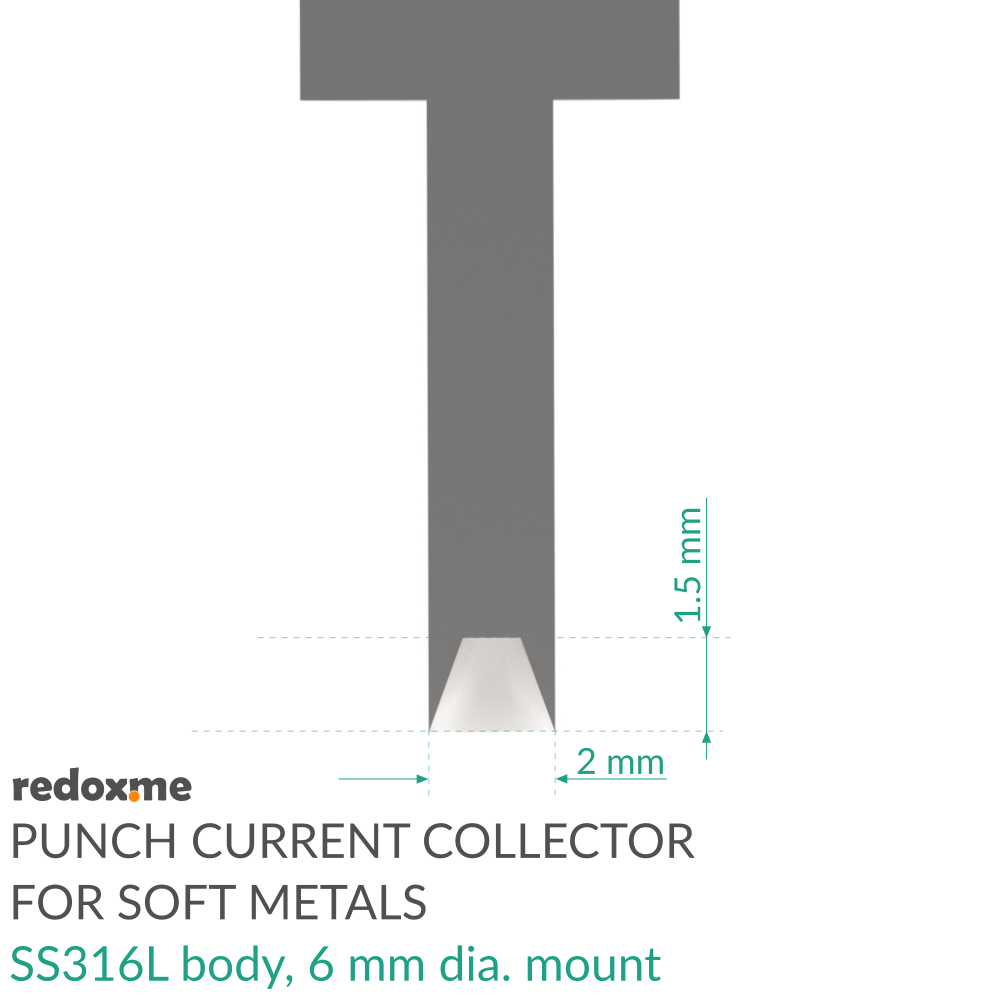 Punch Current Collector for Soft Metals - SS316L, 6 mm dia. mount