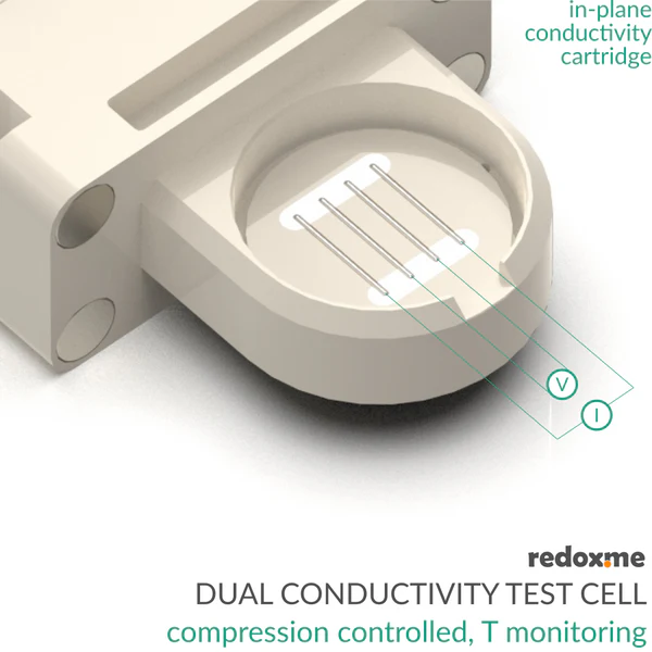 Dual Conductivity Test Cell - compression controled, T monitoring