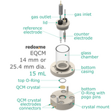 EQCM 14 mm or 25.4 mm dia., 15 mL - Electrochemical Quartz Crystal Microbalance cell