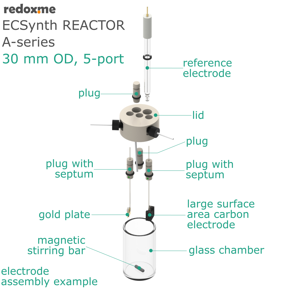 Electrosynthesis Reactor A-series, 30 mm OD, 5-port
