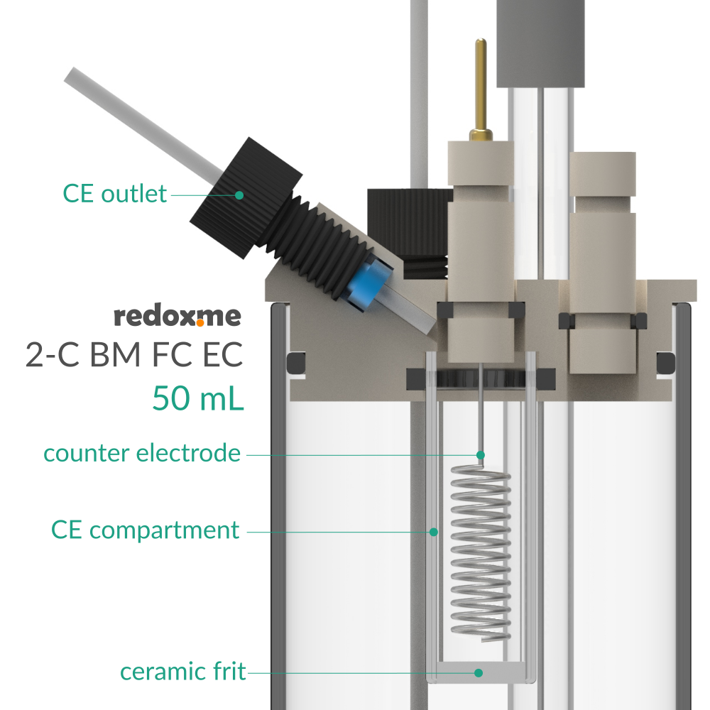 2-C BM FC EC 50 mL - Two-compartment Bottom Mount Front Contact Electrochemical Cell 50 mL