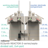 Electrosynthesis Reactor E-series/septa, divided cell, 2x4-port
