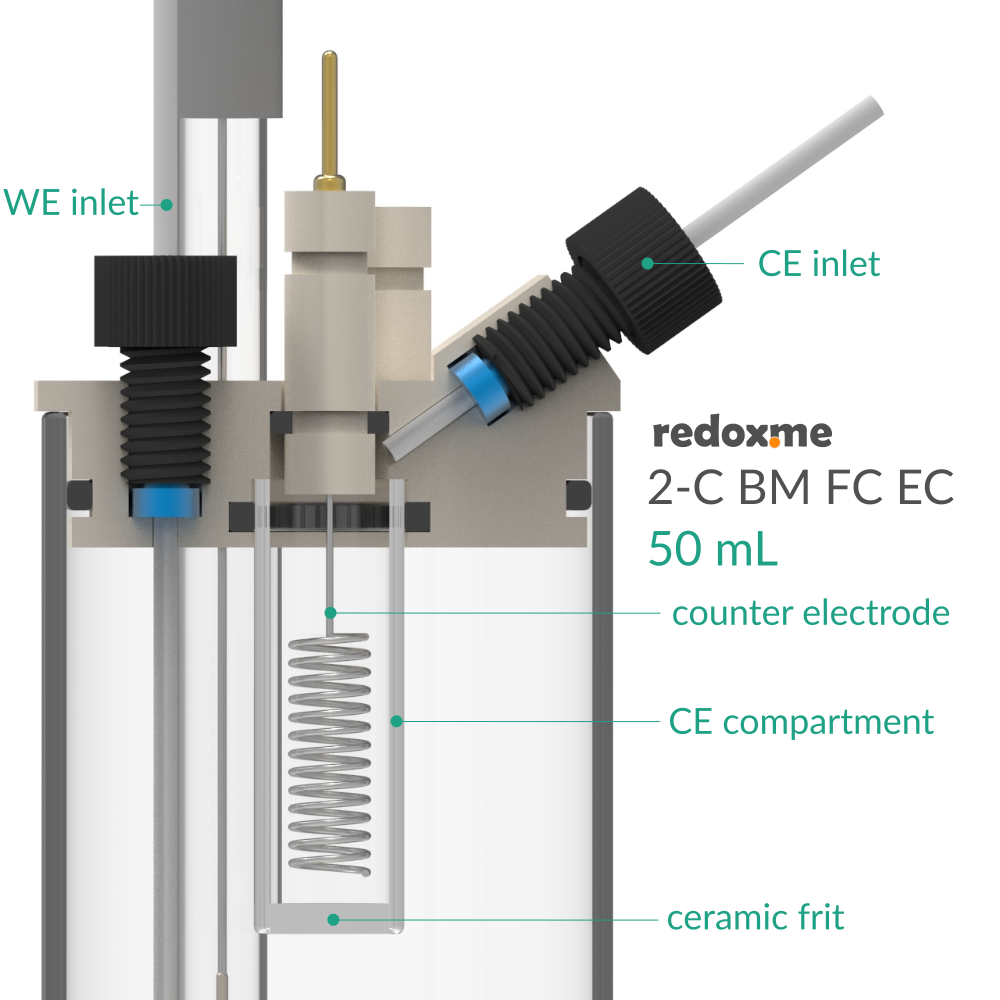 2-C BM FC EC 50 mL - Two-compartment Bottom Mount Front Contact Electrochemical Cell 50 mL