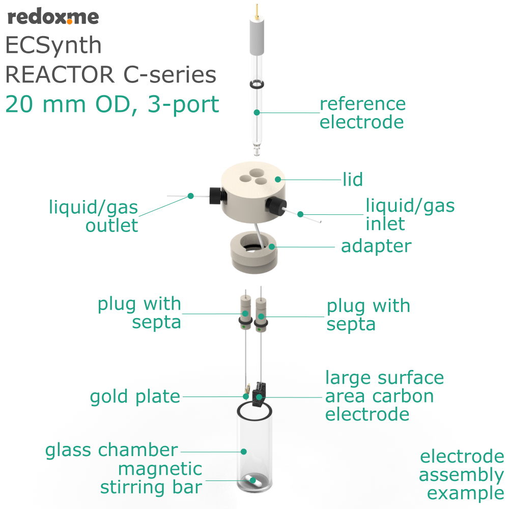 Electrosynthesis Reactor C-series, 20 mm OD, 3-port