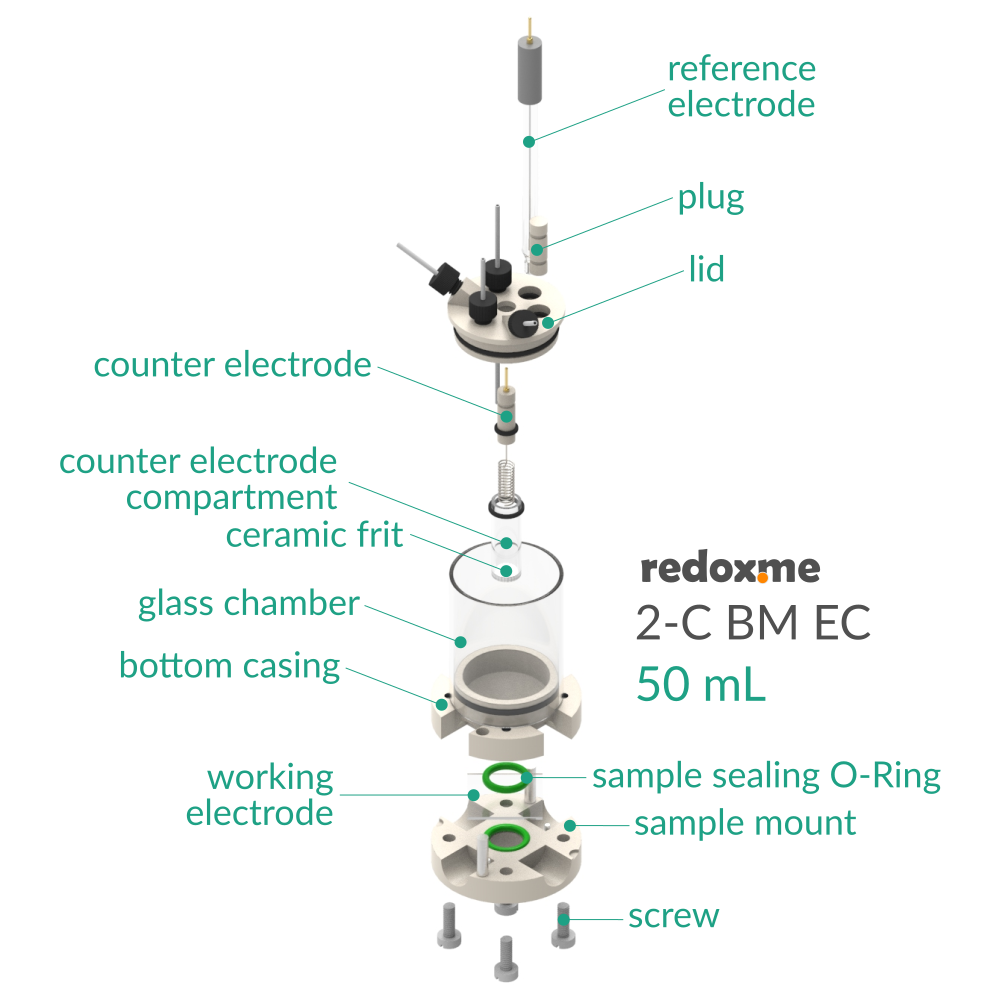 2-C BM EC 50 mL - Two-compartment Bottom Mount Electrochemical Cell 50 mL