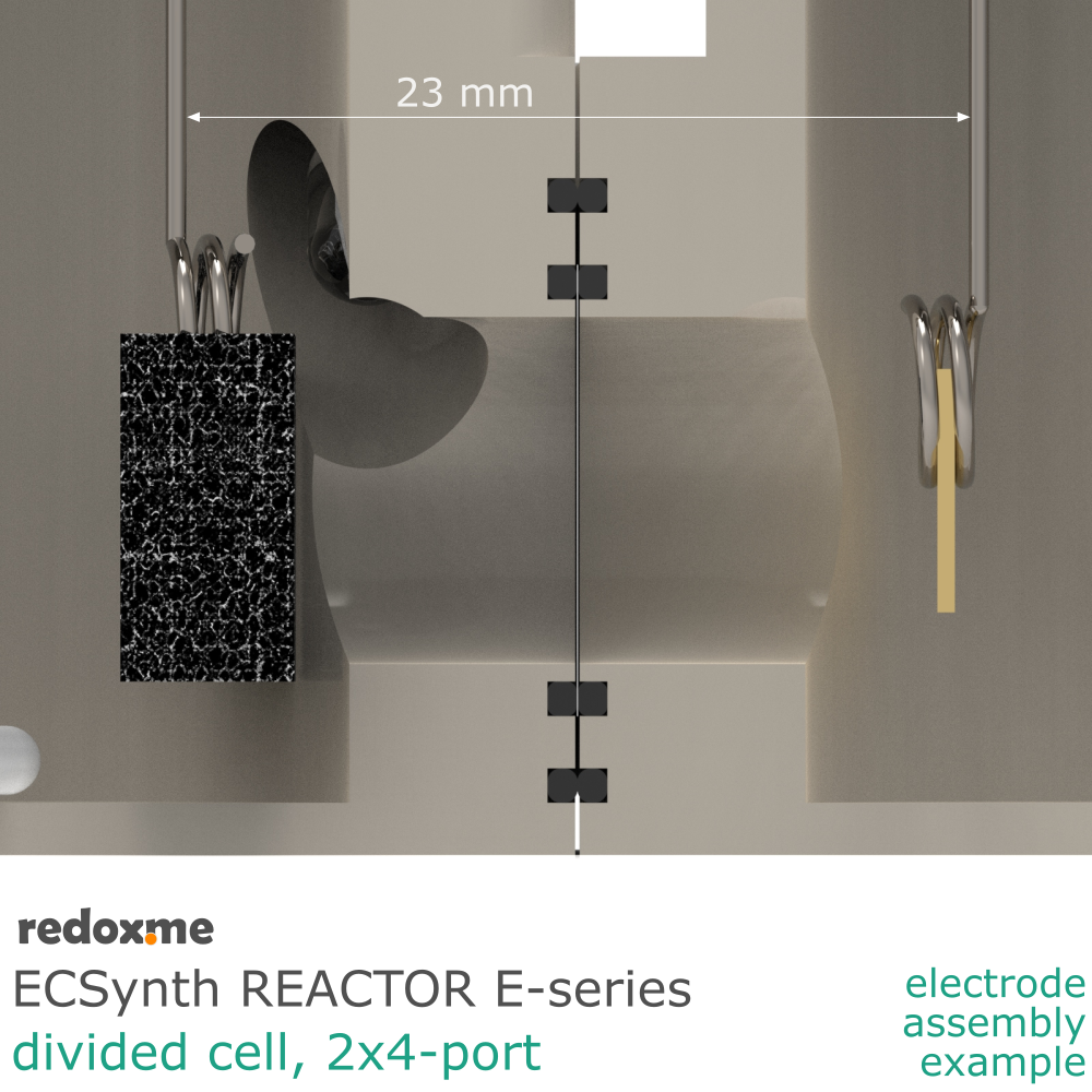 Electrosynthesis Reactor E-series, divided cell, 2x4-port
