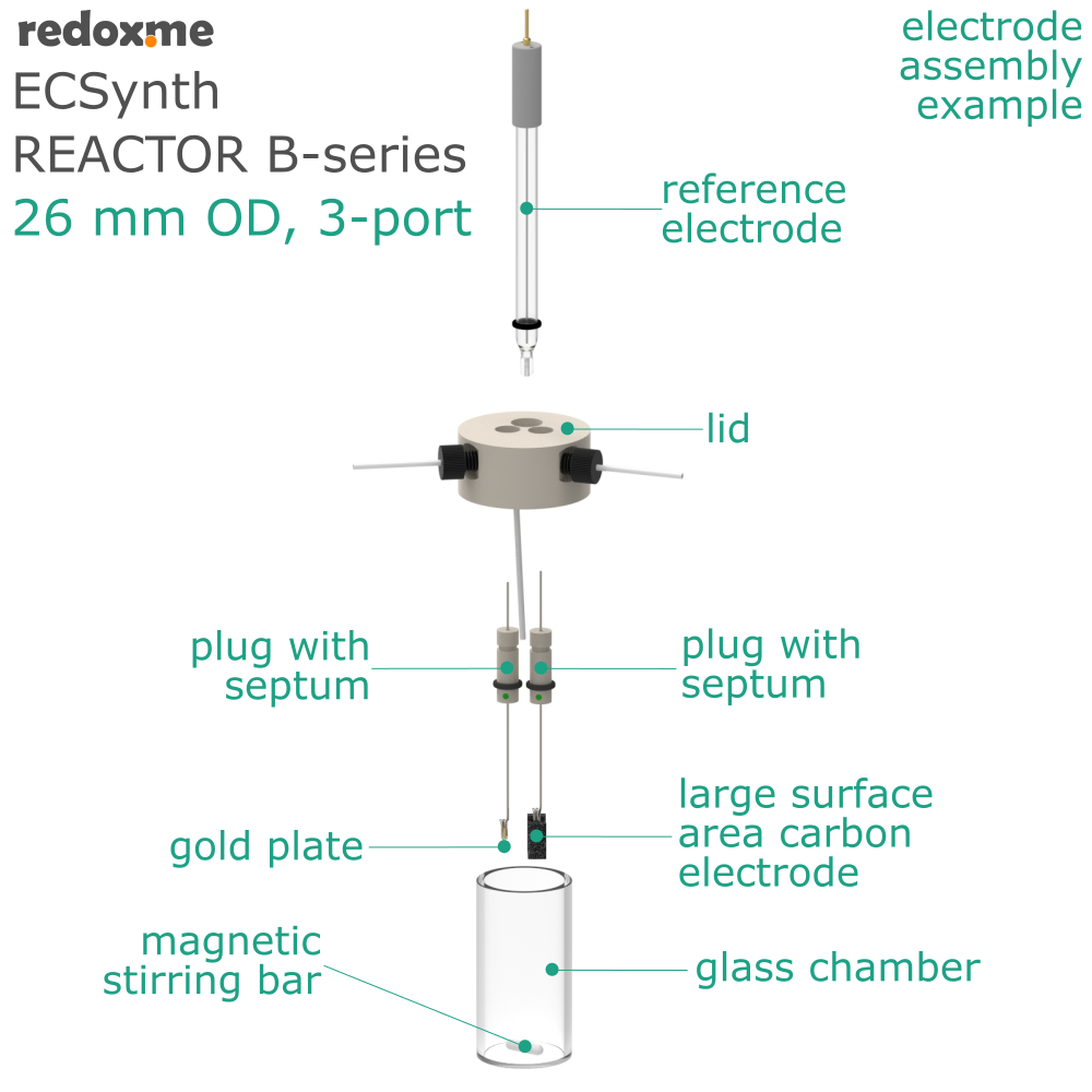 Electrosynthesis Reactor B-series, 26 mm OD, 3-port