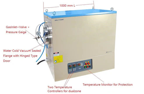 Forno tubolare a doppia zona a 1100°C Tubo al quarzo da 11" e flange sotto vuoto opzionali (zona di riscaldamento da 24") - GSL-1100X-II-11