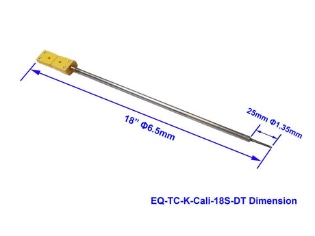 Thermocouple: K type 1/4"OD x 24" L with Alloy Sheath, Detective Probe and Male Plug for Calibration - EQ-TC-K-Cali-24S-DT-LD - Thasar Store