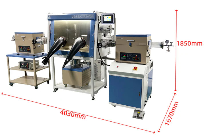 Glovebox with 1 PPM purification and Three 1200°C Max. Tube Furnaces VGB-6-OTF2-VBF