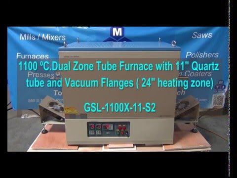 Forno tubolare a doppia zona a 1100°C Tubo al quarzo da 11" e flange sotto vuoto opzionali (zona di riscaldamento da 24") - GSL-1100X-II-11